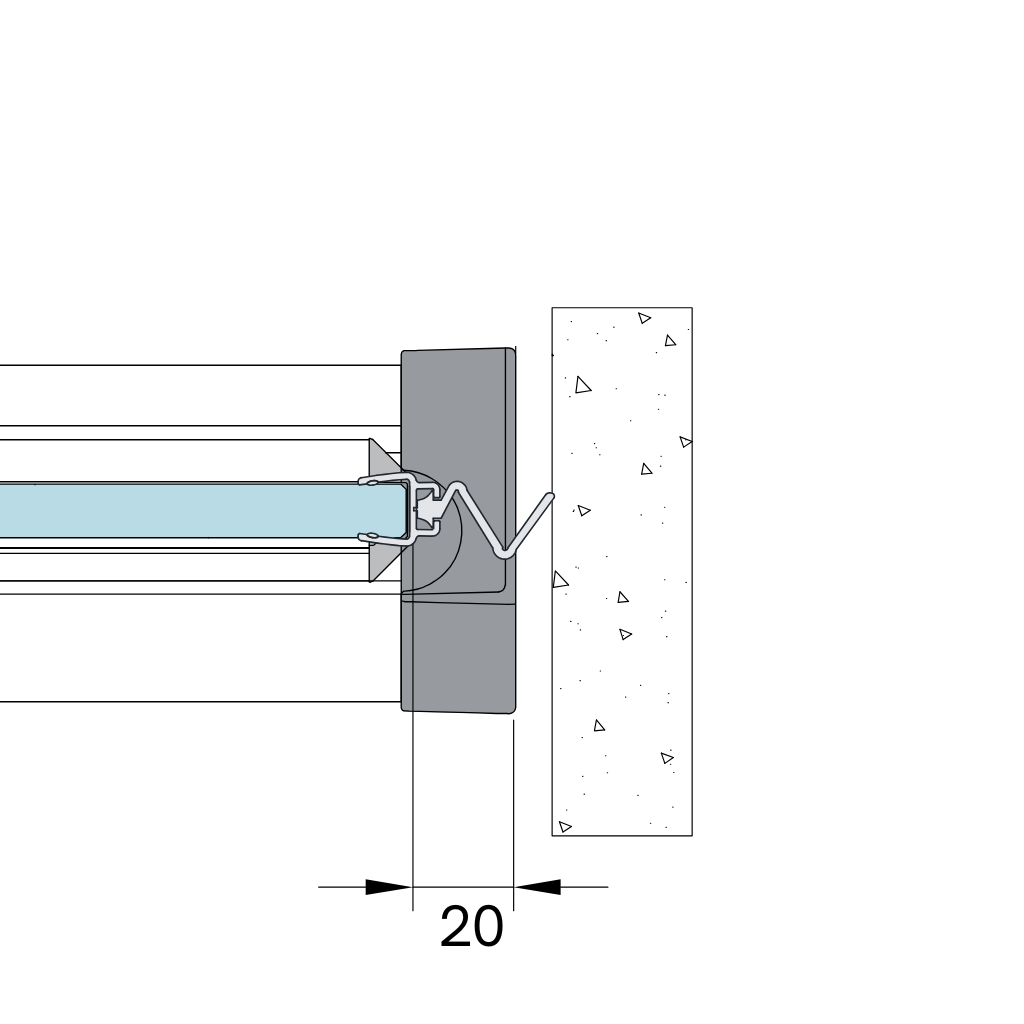 Højre vægliste: Gummi 20mm.
