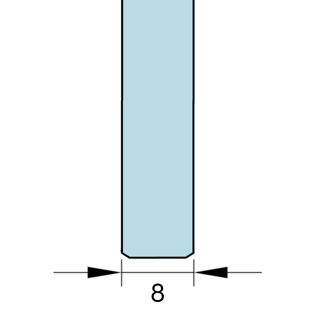 Glastykkelse: 8 mm. hærdet glas